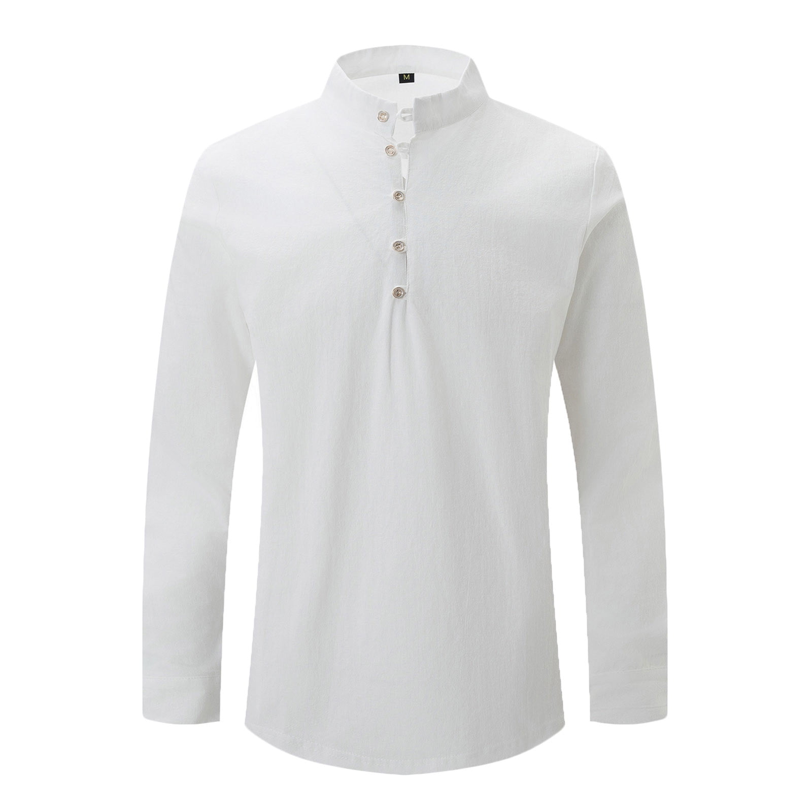 Dagegui Linen Henley Shirt for Men Solid Long Sleeve Band Collar