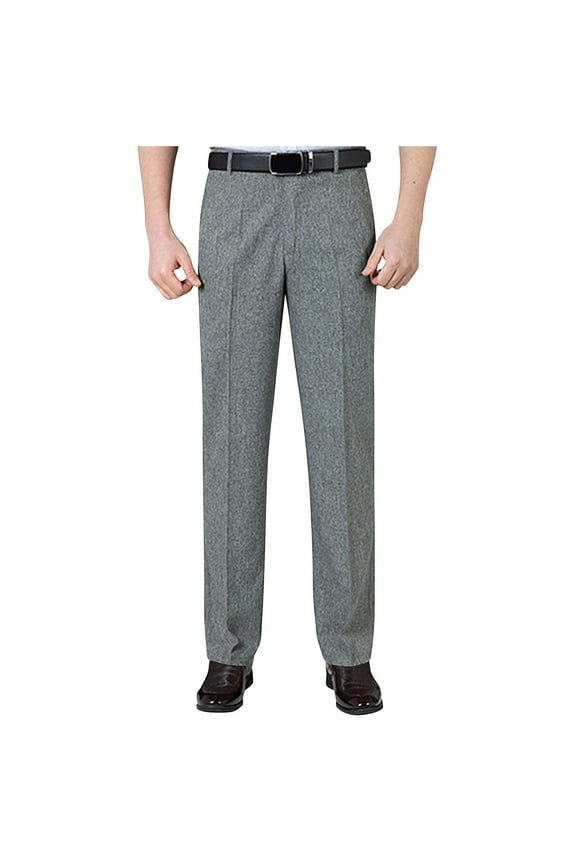 Linen Work Pants for Men Formal Straight Leg Long Pant Business Office Trousers No Belt Dark Gray 33