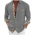 thumbnail image 1 of Dagegui Long Sleeve Shirt for Men Breathable Linen Shirts Patchwork Button Down Turndown Collar T-Shirt Casual Beach Tee Tops with Chest Pocket Gray M, 1 of 6
