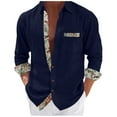 thumbnail image 1 of Dagegui Long Sleeve Shirt for Men Breathable Linen Shirts Patchwork Button Down Turndown Collar T-Shirt Casual Beach Tee Tops with Chest Pocket Navy S, 1 of 6