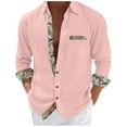 thumbnail image 1 of Dagegui Long Sleeve Shirt for Men Breathable Linen Shirts Patchwork Button Down Turndown Collar T-Shirt Casual Beach Tee Tops with Chest Pocket Pink S, 1 of 6