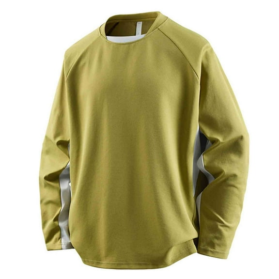 Dagegui Long Sleeve Shirts for Men Casual Crew Neck Pullover Loose Tops Fall Trendy Patchwork T-Shirts Yellow L