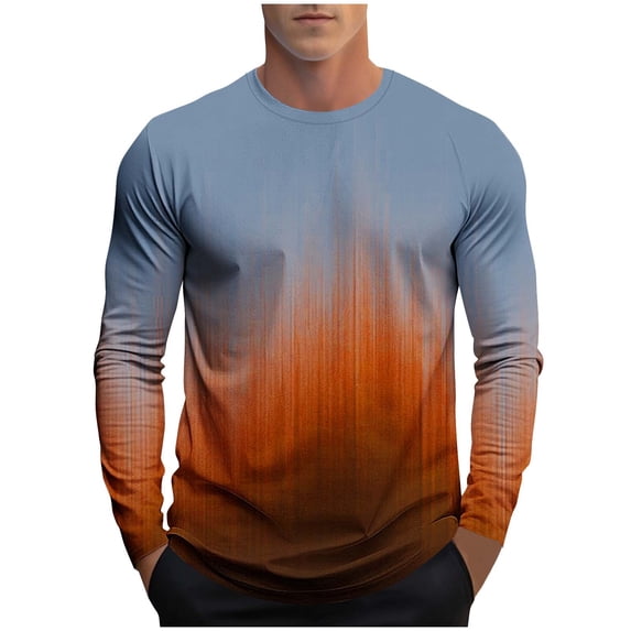 Dagegui Long Sleeve Shirts for Men Gradient Color Crewneck Tops Big and Tall Athletic Tee Gym Workout Muscle T-Shirt Navy XXL