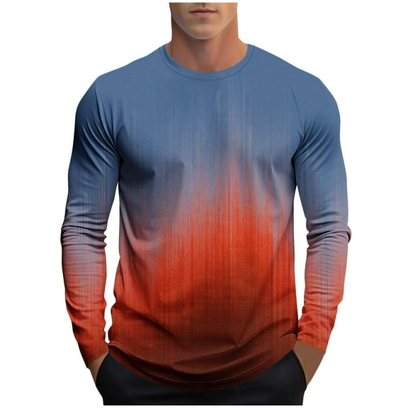 Dagegui Long Sleeve Shirts for Men Gradient Color Crewneck Tops Big and Tall Athletic Tee Gym Workout Muscle T-Shirt Wine XL