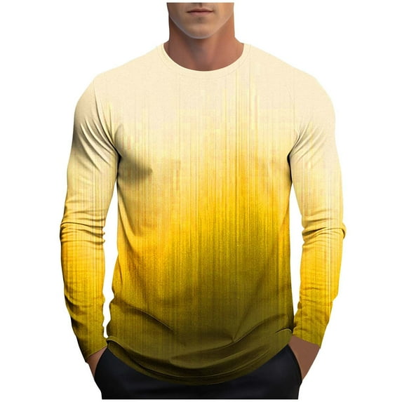Dagegui Long Sleeve Shirts for Men Gradient Color Crewneck Tops Big and Tall Athletic Tee Gym Workout Muscle T-Shirt Yellow XXXXL