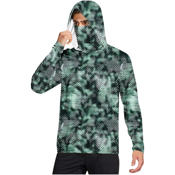 Dagegui Long Sleeve Sun Shirt for Men UPF 50  Rash Guard Hoodies Breathable Summer UV SPF Hiking T-Shirt with Face Mask & Thumb Holes Green XXXL
