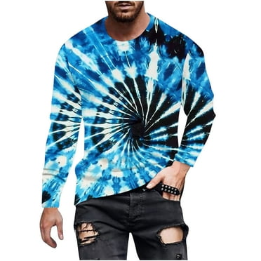 Dagegui Long Sleeve T Shirt for Men Trendy Tie Dye Print Shirts Big and Tall Crewneck Pullover Tops Casual Beach Vacation Travel Tees Today Deals Prime Blue,S