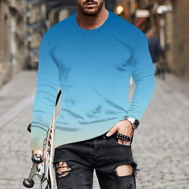 Dagegui Long Sleeve T-Shirts for Men Gradient Color Tie Dye Shirt Big and Tall Loose Fit Casual Pullover Shirts Fall Basic Crewneck Tees Tops Clearance Sale Blue M