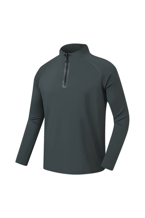 Long Sleeve T-Shirts for Men Quarter Zip Up Pullover Shirts Big and Tall Gym Workout Shirt Tops Lightweight Outdoor Runing Sport Tees Dark Gray L