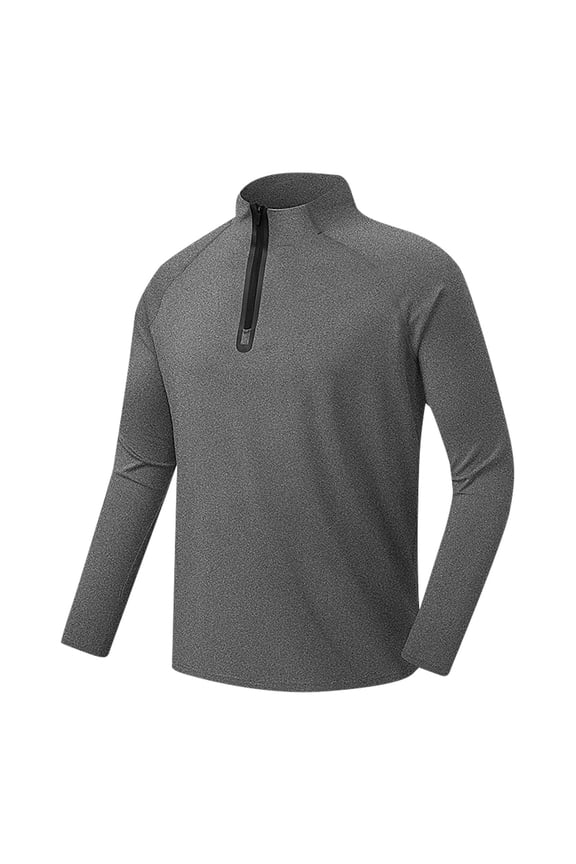 Long Sleeve T-Shirts for Men Quarter Zip Up Pullover Shirts Big and Tall Gym Workout Shirt Tops Lightweight Outdoor Runing Sport Tees Gray XL