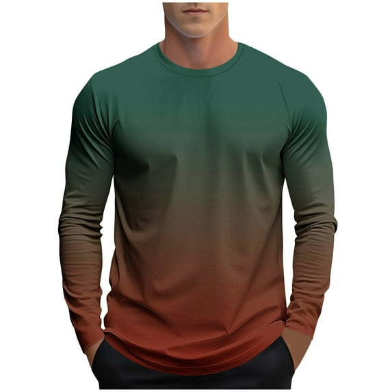 Dagegui Long Sleeve T-Shirts for Men Trendy Gradient Color Crewneck Tops Fall Pullover Big and Tall Athletic Tee Green XXXXL