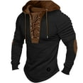 thumbnail image 1 of Dagegui Medieval Hoodies for Men Vintage Lace Up Pullover Trendy Patchwork Hooded Tops Pleated Long Sleeve Sweatshirts Black XL, 1 of 2