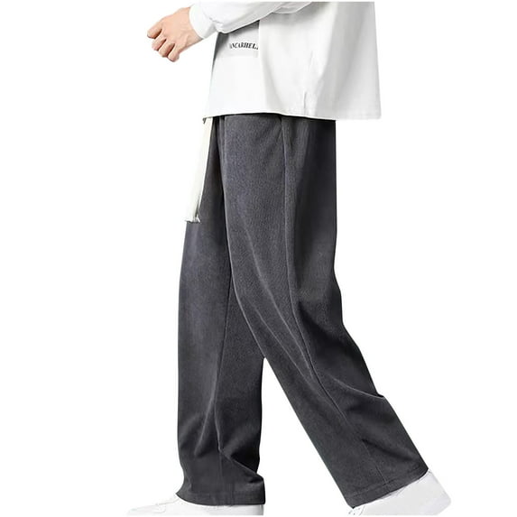 Dagegui Men Corduroy Pants Drawstring Elastic Waist Casual Trouser Baggy Straight Leg Sweatpants Solid Open Bottom Sweatpant with pockets Today Sales Gray,2XL