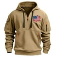 thumbnail image 1 of Dagegui Men's 1/4 Zip Up Hoodies Vintage USA Flag Graphic Sweatshirt Fleece Drawstring Hooded Pullover Outdoor Workout Athletic Tops with Pocket Khaki XL, 1 of 3