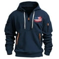 thumbnail image 1 of Dagegui Men's 1/4 Zip Up Hoodies Vintage USA Flag Graphic Sweatshirt Fleece Drawstring Hooded Pullover Outdoor Workout Athletic Tops with Pocket Navy XXL, 1 of 3