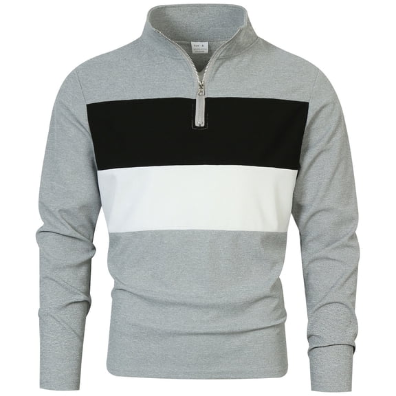 Dagegui Men's 1/4 Zip Mock Neck Shirts Trendy Patchwork Long Sleeve Pullover Tops Spring Running Athletic Golf Blouse Gray XXL