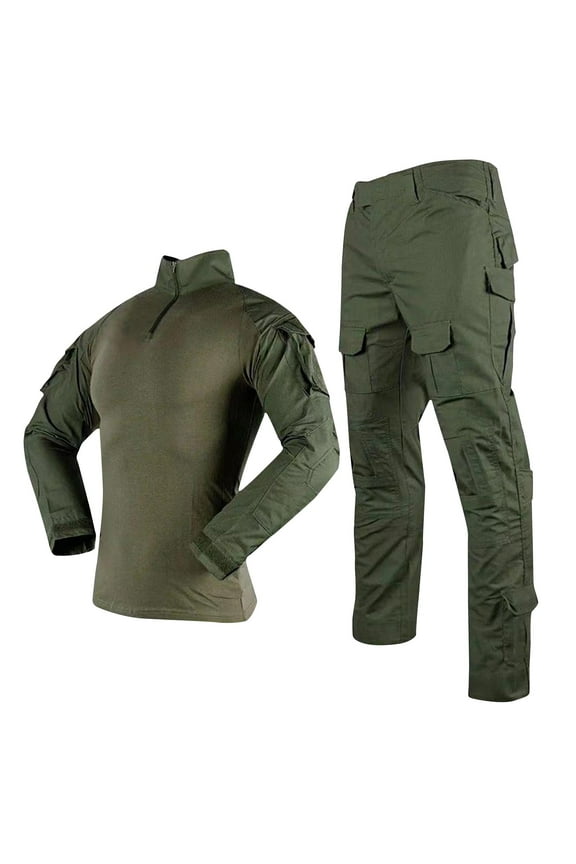 Men's 2 Piece Tracksuits Outfit Casual Quarter-Zip Long Sleeve Shirt and Cargo Pants Sets Lightweight Slim Fit Outdoor Camp Clothes Army Green M