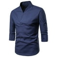 thumbnail image 1 of Dagegui Men's 3/4 Sleeve Shirts Cotton Linen V-Neck T-Shirt Solid Color Pullover Summer Work Everyday Tee Tops Navy M, 1 of 9