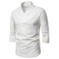 thumbnail image 1 of Dagegui Men's 3/4 Sleeve Shirts Cotton Linen V-Neck T-Shirt Solid Color Pullover Summer Work Everyday Tee Tops White XXXL, 1 of 4