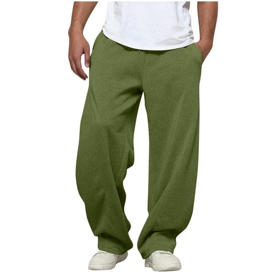 Dagegui Men's Baggy Sweatpants Casual Elastic Waist Wide Leg Trousers with Drawstring and Pockets Fleece Winter Outdoor Athletic Pants Army Green S