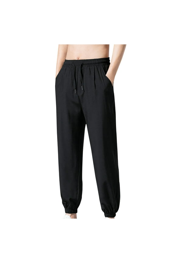 Men's Basic Sweatpants Big and Tall Loose Fit Sweatpant Elastic Bottom Drawstring Waist Pants Lightweight Outdoor Sport Pant with Pockets Black 5XL