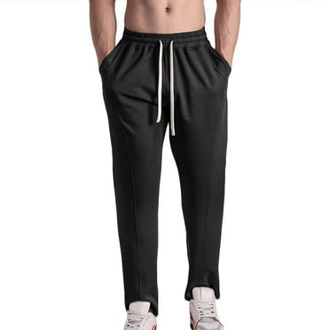 Dagegui Men's Basic Sweatpants Cotton Straight-Fit Sport Pants with Pockets Elastic Waist Drawstring Trousers Open Bottom Running Athletic Sweatpant on Clearance Black XL