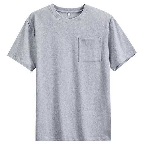 Dagegui Men's Basic T-Shirt Solid Color Short Sleeve Pocket Tee Summer Crewneck Gray Casual Shirts Comfortable Daily Tshirt Tops 1X