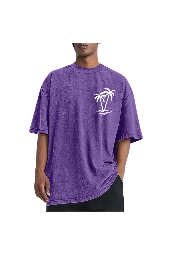 Men's Big & Tall T-Shirt Palm Tree Graphic Cotton T Shirts Casual Crew Neck Short Sleeve Streetwear Tops Oversized Summer Basic Tees Purple XXXXXL
