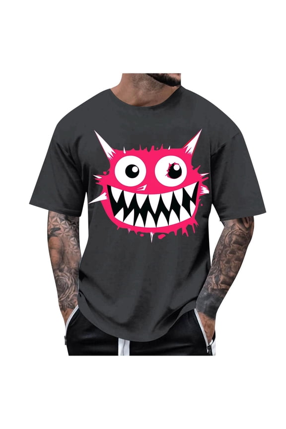 Men's Big & Tall T-Shirts Summer Crewneck Short Sleeve T Shirt Smile Face Graphic Tees Casual Loose Fit Daily Tops Dark Gray XXXXXL
