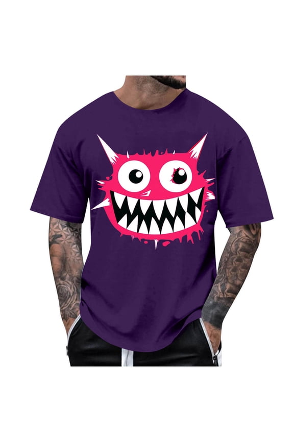 Men's Big & Tall T-Shirts Summer Crewneck Short Sleeve T Shirt Smile Face Graphic Tees Casual Loose Fit Daily Tops Purple XXXXXL