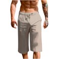 thumbnail image 1 of Dagegui Men's Big and Tall Linen Shorts Casual Straight Leg Knee Length Shorts Drawstring Elastic Waist Beach Pants Gray S, 1 of 7