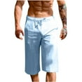 thumbnail image 1 of Dagegui Men's Big and Tall Linen Shorts Casual Straight Leg Knee Length Shorts Drawstring Elastic Waist Beach Pants Light Blue S, 1 of 7