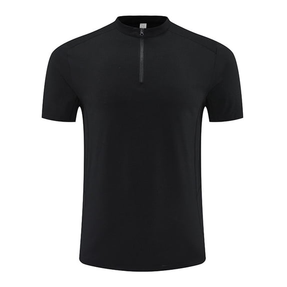 Dagegui Men's Black Athletic Tshirts Quarter-Zip Short Sleeve Slim Fit Mock Neck Running Workout T-Shirts Quick Dry Performance Fitness Tees XS