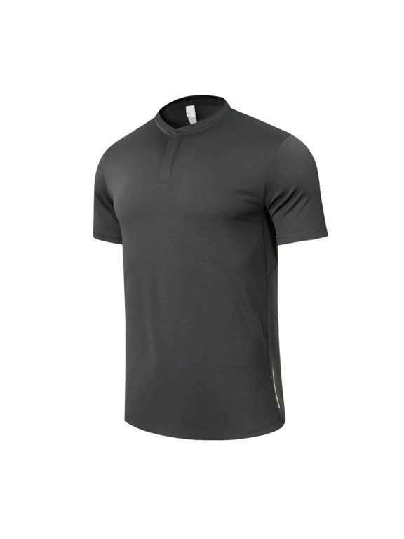 Men's Black Henley T-Shirt Summer Short Sleeve Shirts Snap Button Pullover Tops Summer Lightweight Casual Basic Tee M