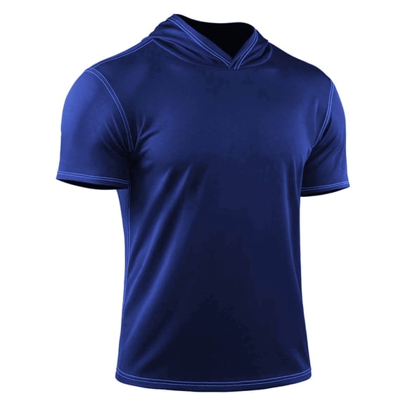 Dagegui Men's Blue Summer Hoodies Short Sleeve Hooded T-Shirt Lightweight Workout Muscle Gym Shirts Soft Comfy Daily Tee 2X