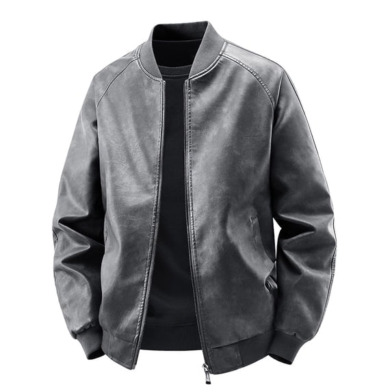 Dagegui Men's Bomber Jacket Faux Leather Zip Up Coats Vintage Motorcycle Biker Jackets with Pockets Gray M