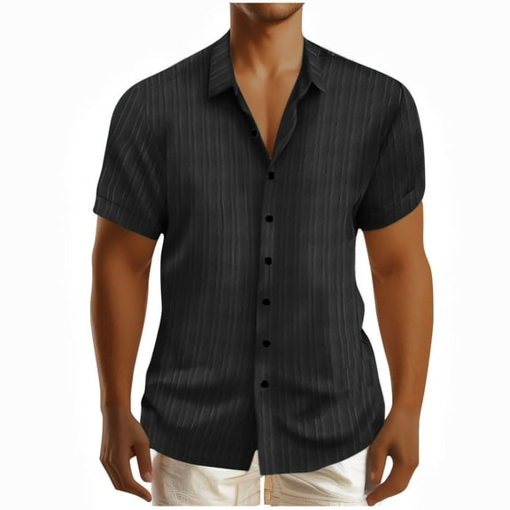 Dagegui Men's Button Down Shirts Linen Short Sleeve Tops Summer Casual Beach Shirt Semi Formal Work Tee Black S