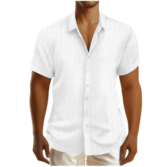 Dagegui Men's Button Down Shirts Linen Short Sleeve Tops Summer Casual Beach Shirt Semi Formal Work Tee White S