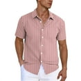 thumbnail image 1 of Dagegui Men's Button Down Shirts Striped Print Short Sleeve Lapel Shirt Dressy Work Business T-Shirts with Chest Pocket Today's Deals Pink,L, 1 of 5