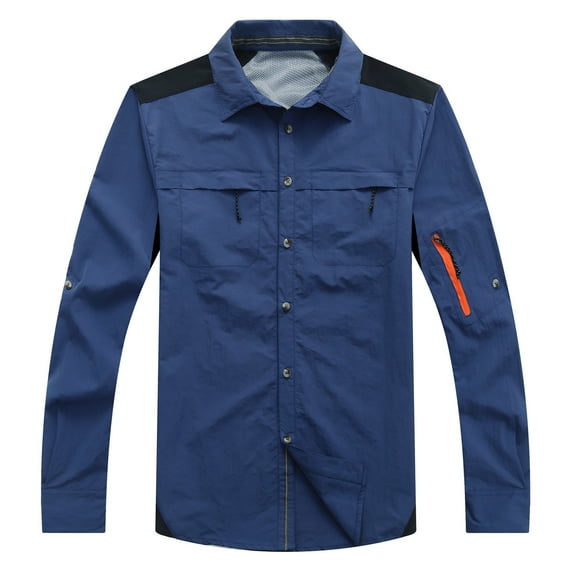 Dagegui Men's Button Down Shirt Jacket Lightweight Long Sleeve Lapel Neck Overshirts with Pockets Casual Outdoor Active Jacket Coats on Clearance Blue M