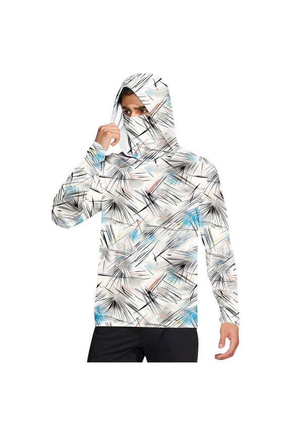 Men's Camo UV Protection Shirt Sun Protection Rash Guard Long Sleeve Breathable Summer Hoodies UPF 50+ Fishing Tee Quick Dry Outdoor Hiking Running Tops White XXL