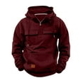 thumbnail image 1 of Dagegui Men's Cargo Hooded Sweatshirts Drawstring Athletic Hoodies Thin Fleece 1/4 Zip Pullover Outdoor Sport Tops with Pockets Wine M, 1 of 5