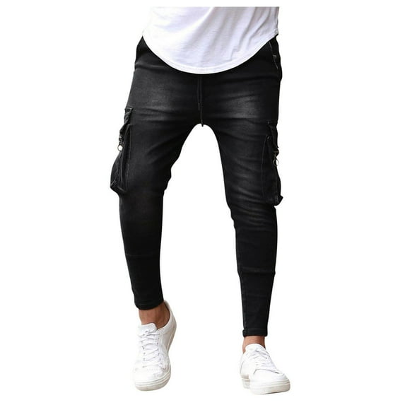 Dagegui Men's Cargo Jean Pants Fashion Stretch Tapered Leg Jeans Pants Casual Multi Pockets Slim Fit Denim Pants Outdoor Jogger Tapered Pants