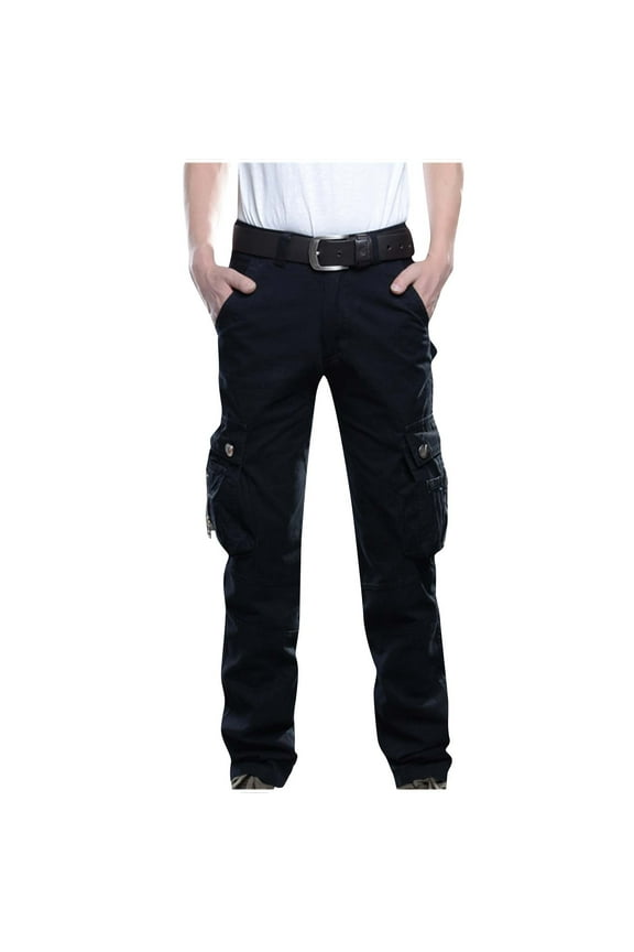 Men's Cargo Pants Casual Cotton Straight Fit Tactical Pants Fashion Multi Pockets Belt Loops Work Pants Outdoor Hiking Travel Camp Pants