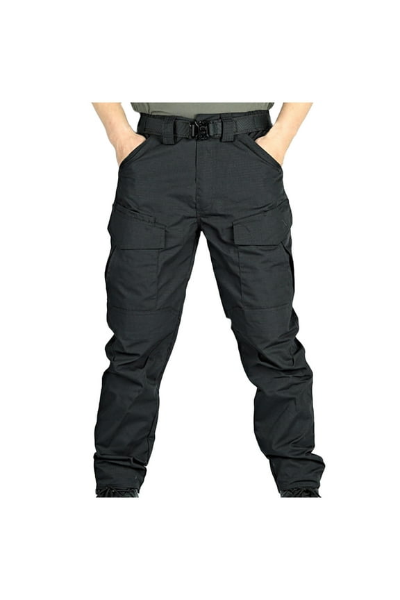 Men's Cargo Pants Fashion Multi Pockets Zip Off Tactical Pants Solid Color Water Resistant Hiking Pants Lightweight Outdoor Work Pants Today Sales Black,L
