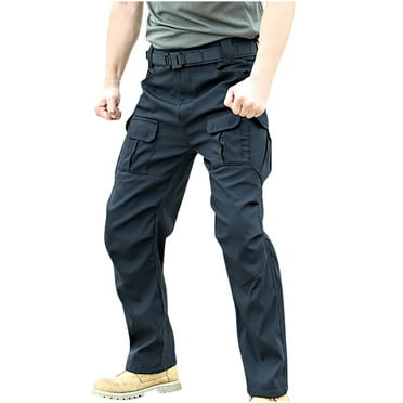 Dagegui Men's Cargo Pants Winter Fleece Tactical Pants with Pockets Big and Tall Solid Color Work Pants Outdoor Hiking Jogger Athletic Pants Clearance Sale Black,XL