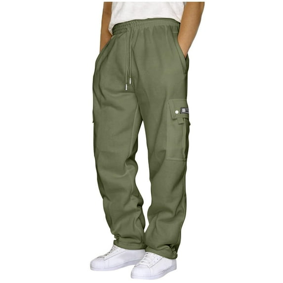 Dagegui Men's Cargo Sweatpants Fleece Elastic Waist Joggers Casual Loose Straight Leg Open Bottom Athletic Pants with Pockets Green M