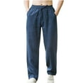 thumbnail image 1 of Dagegui Men's Casual Linen Pants Elastic Waist Drawstring Beach Pant Loose Straight Leg Trousers Big and Tall Home Everyday Pants with Pockets Navy,L, 1 of 4