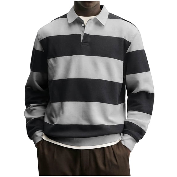 Dagegui Men's Classic Sweatshirts Collared Button Up Long Sleeve Pullover Casual Loose Fit Fall Tops Gray S