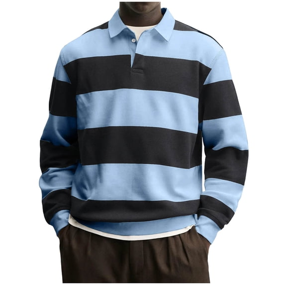 Dagegui Men's Classic Sweatshirts Collared Button Up Long Sleeve Pullover Casual Loose Fit Fall Tops Light Blue XXXL